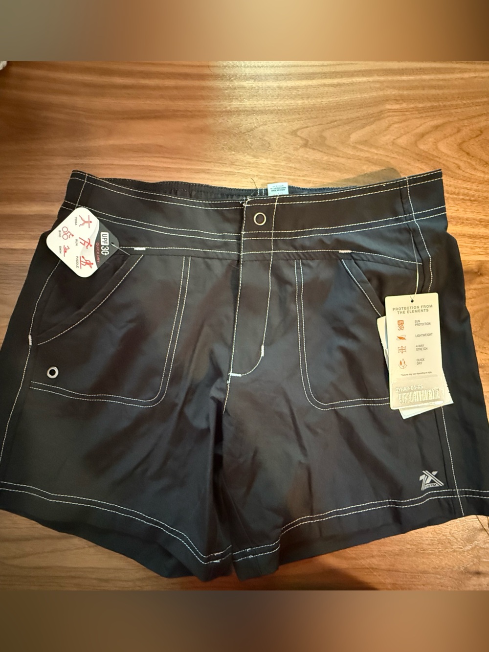 ZeroXposur Black Swim Shorts with White Stitching